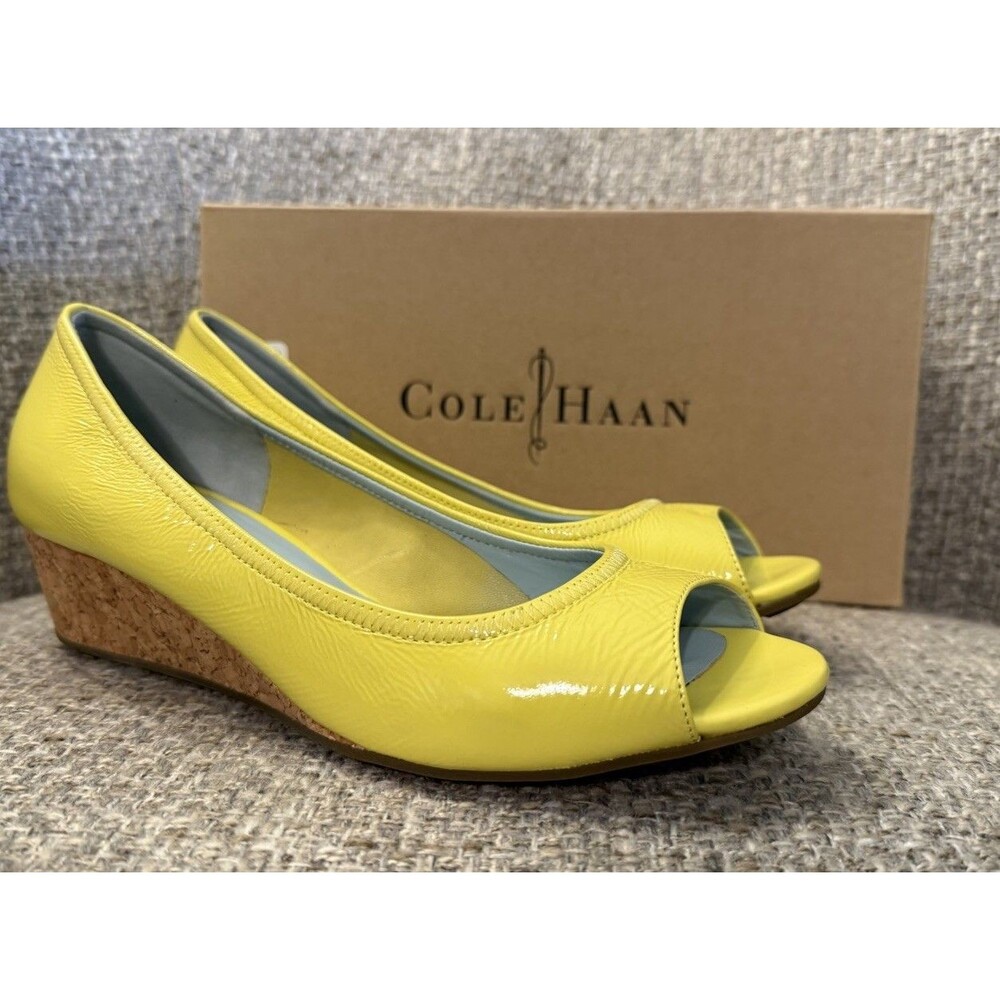 COLE HAAN NIK* AIR TALI Peep Toe Ballet Wedge Sandal Leather 7 Daffodil Yellow